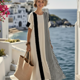 Elara | Rundhals Kurzarm Gestreiftes Maxikleid