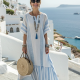 Ione | Rundhals Kurzarm Gestreiftes Maxikleid