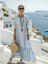 Ione | Rundhals Kurzarm Gestreiftes Maxikleid