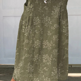 Damen Vintage Floral Leinen Rock mit elastischem Bund und Taschen