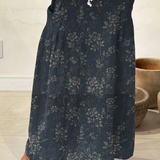 Damen Vintage Floral Leinen Rock mit elastischem Bund und Taschen