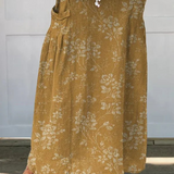 Damen Vintage Floral Leinen Rock mit elastischem Bund und Taschen