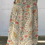 Damen Vintage Floral Art Bedruckter Leinen Taschenrock