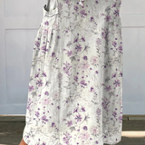 Damen Vintage Blumen Kunst Leinen Elastischer Bund Taschenrock