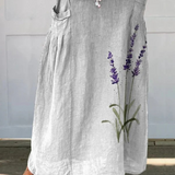 Wasserfarben Lavendel Floral Gedruckter Damen Leinen Rock mit Elastischem Bund und Taschen