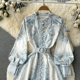 Blumen A-Linien Kleid mit Gürtel