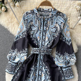 Blumen A-Linien Kleid mit Gürtel