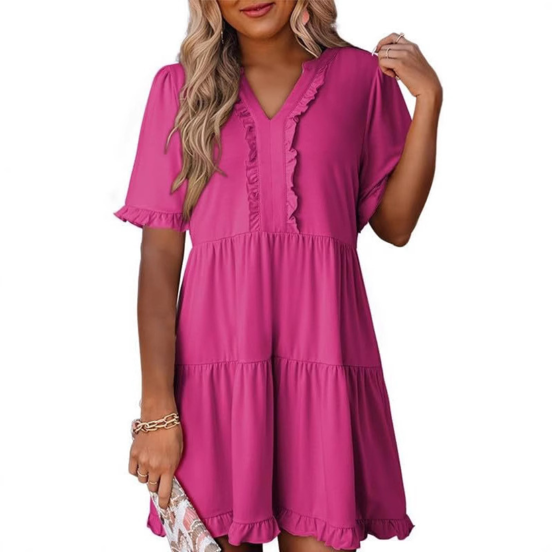 Shaila™ - Lässiges V-Ausschnitt Mini-Kleid