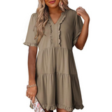 Shaila™ - Lässiges V-Ausschnitt Mini-Kleid