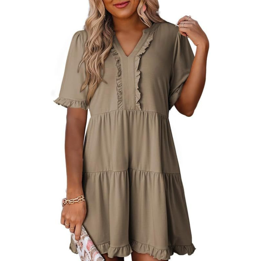 Shaila™ - Lässiges V-Ausschnitt Mini-Kleid