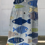 Damen Vintage Liebe Fisch Kunst Druck Leinen Tasche Rock