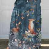 Damen Vintage Floral Tiere Kunstdruck Lässiger Leinen Tasche Rock