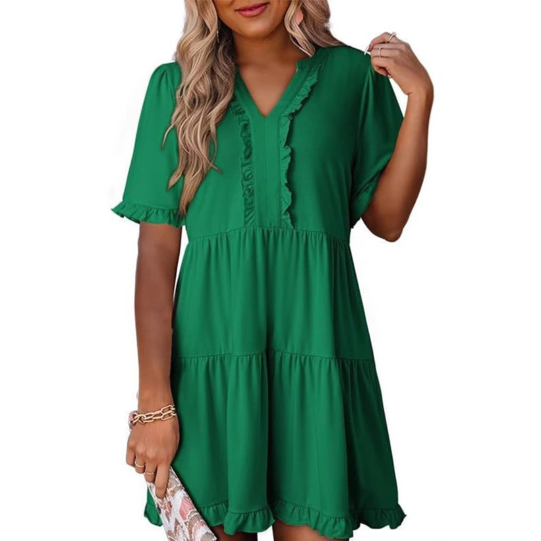 Shaila™ - Lässiges V-Ausschnitt Mini-Kleid