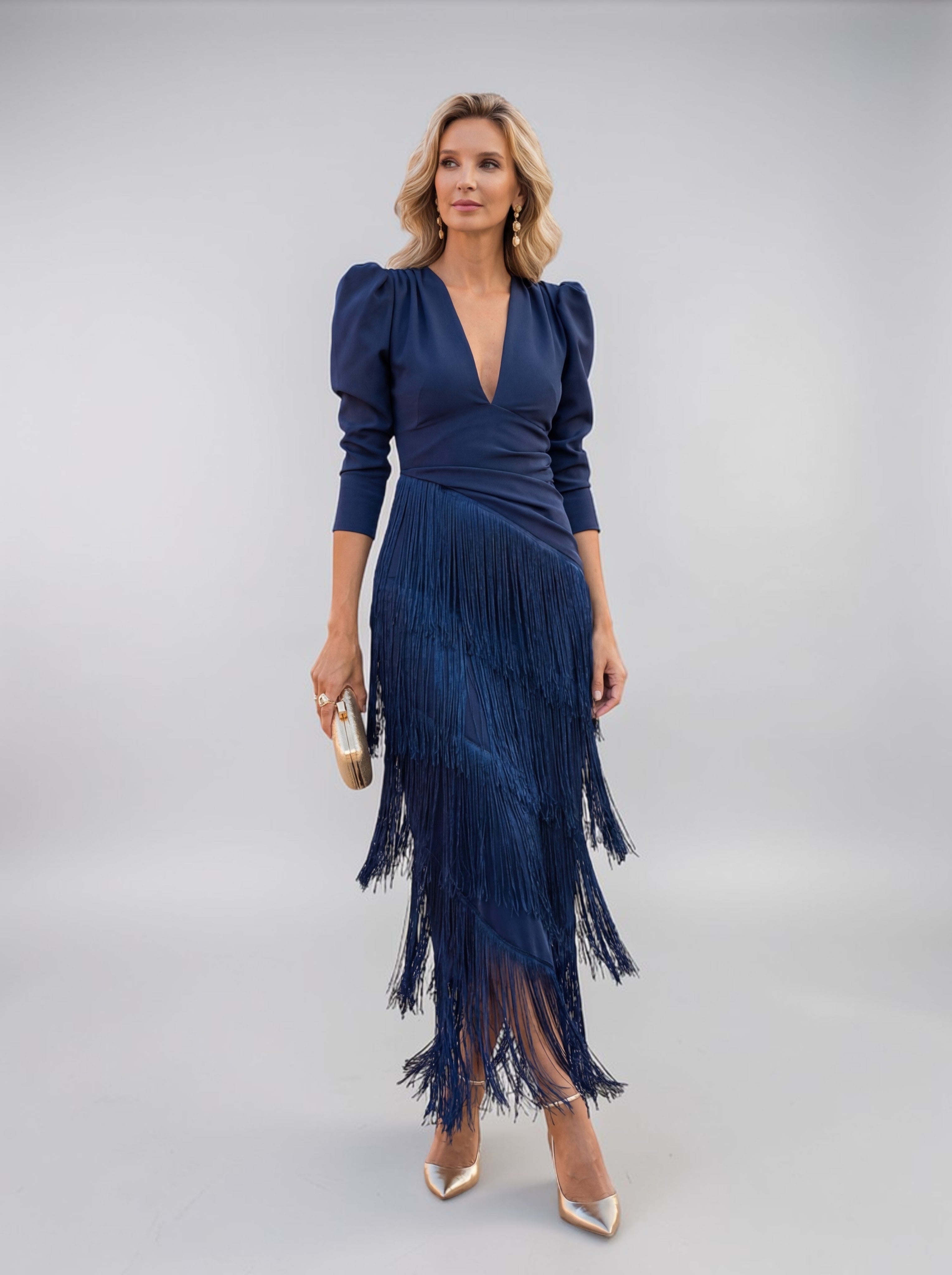 Sofia | Elegantes Ombré-Fransenkleid mit V-Ausschnitt