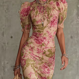 Mae | Retro Floral Puff Sleeve Maxi Kleid