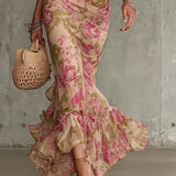 Mae | Retro Floral Puff Sleeve Maxi Kleid