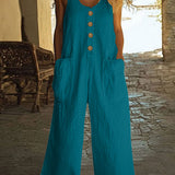 Lässiger Button-Up Jumpsuit mit weitem Bein und Taschen