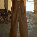 Lässiger Button-Up Jumpsuit mit weitem Bein und Taschen