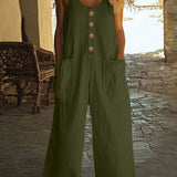 Lässiger Button-Up Jumpsuit mit weitem Bein und Taschen