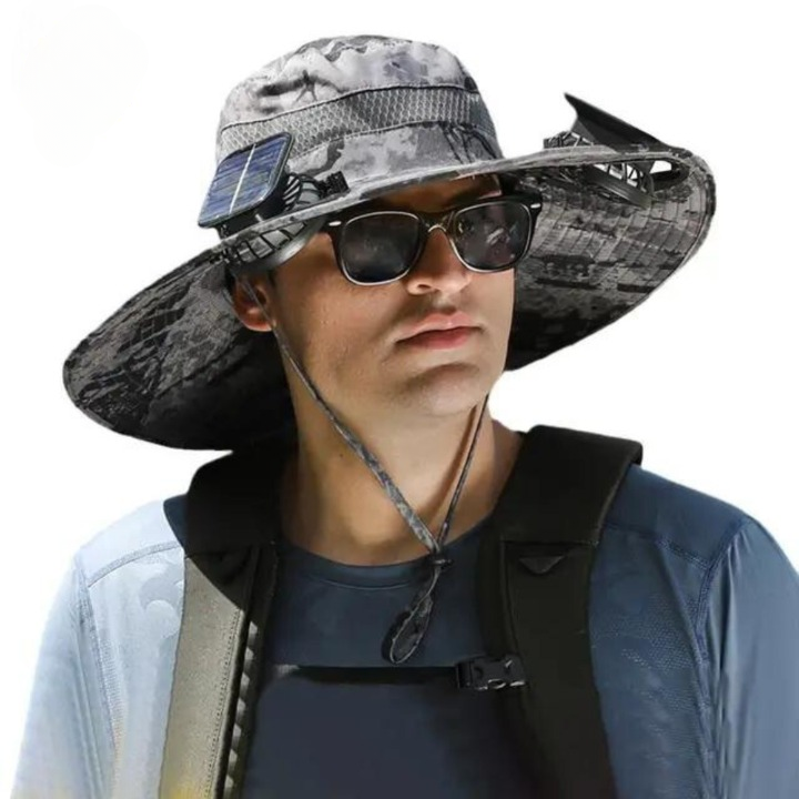 Outdoor-Sonnenhut mit integriertem Solarlüfter und verstellbarer Passform
