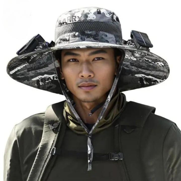 Outdoor-Sonnenhut mit integriertem Solarlüfter und verstellbarer Passform