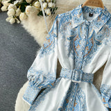 Blumen A-Linien Kleid mit Gürtel