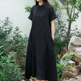 Damen Maxikleid mit Stehkragen und kurzen Ärmeln mit Knöpfen