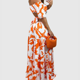 Xiomara | Damen Maxi-Kleid mit kurzen Ärmeln und Ausschnitt