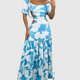 Xiomara | Damen Maxi-Kleid mit kurzen Ärmeln und Ausschnitt