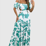 Xiomara | Damen Maxi-Kleid mit kurzen Ärmeln und Ausschnitt