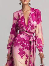Annika | Maxikleid mit Blumenmuster mit V-Ausschnitt und Gürtel
