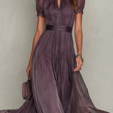 Ashley | Damen Maxikleid mit kurzen Ärmeln
