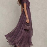 Ashley | Damen Maxikleid mit kurzen Ärmeln