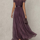 Ashley | Damen Maxikleid mit kurzen Ärmeln