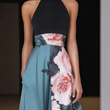 Martina | Damen Blumen Ärmelloses Maxikleid mit seitlichem Schlitz
