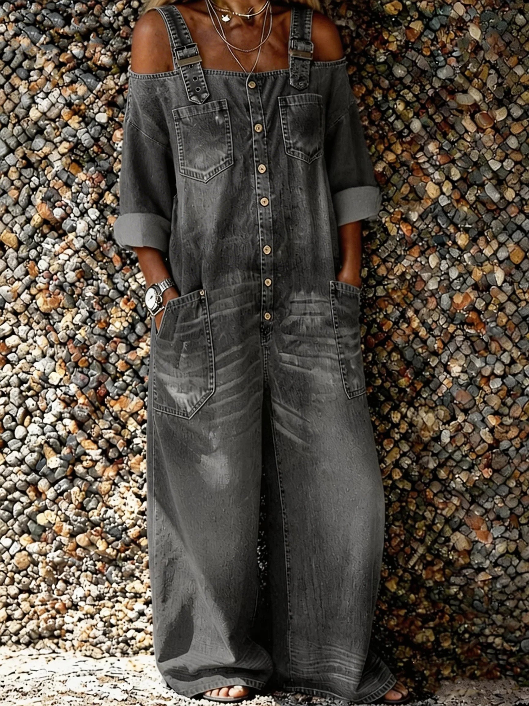 Bo | Damen Overall mit Knöpfen und Taschen