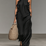 Minimalistisches, ärmelloses Maxikleid für Damen mit Rüschendetails