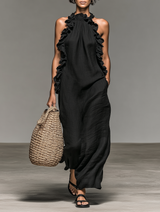 Minimalistisches, ärmelloses Maxikleid für Damen mit Rüschendetails
