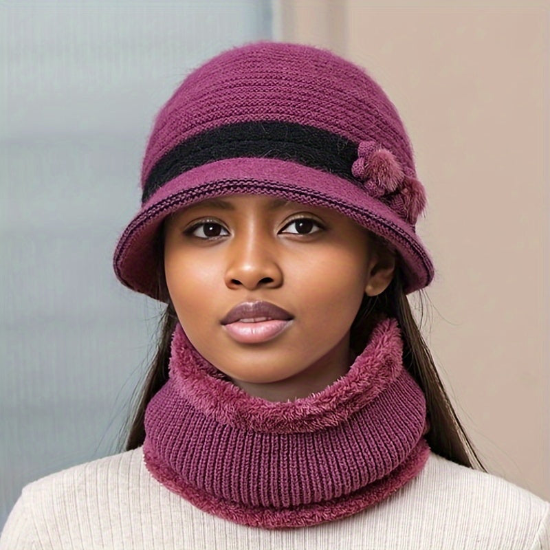 Gestricktes Winterset für Damen mit Mütze, Schal und Handschuhen