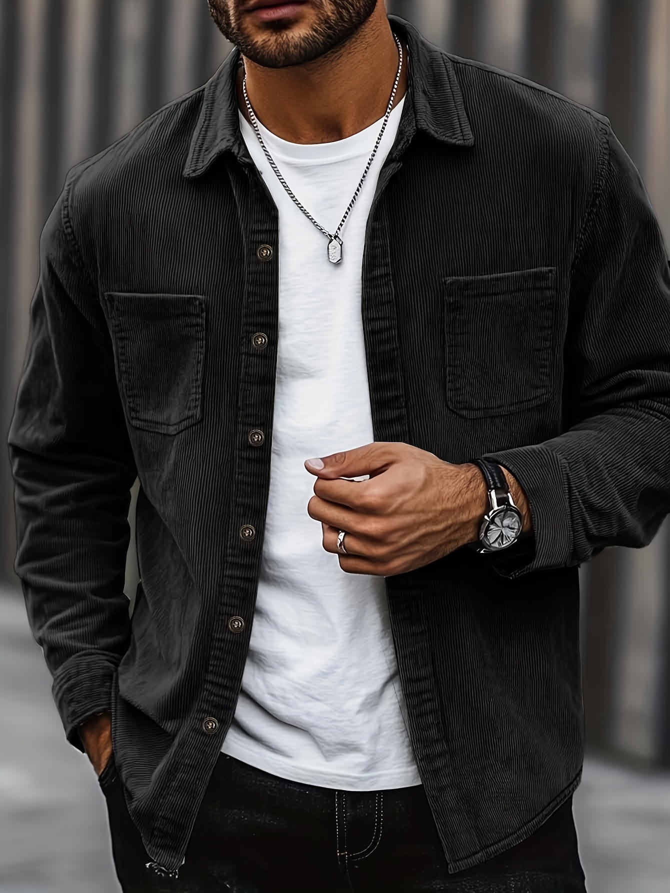Johan | Herren Hemdjacke mit Knöpfen und Taschen