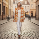 Andrea | Vest met herfstachtig bladerenpatroon