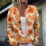 Andrea | Vest met herfstachtig bladerenpatroon