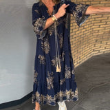 Rose™ – Vintage Lockerer V-Ausschnitt Midi-Kleid