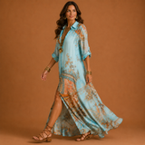 Cleo | Damen Shirt-Maxikleid mit seitlichem Schlitz