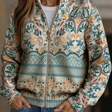 Sybilla | Damen langärmlige Strickjacke mit Blumenmuster und Stehkragen