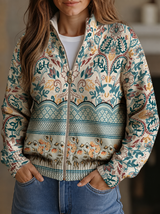 Sybilla | Damen langärmlige Strickjacke mit Blumenmuster und Stehkragen