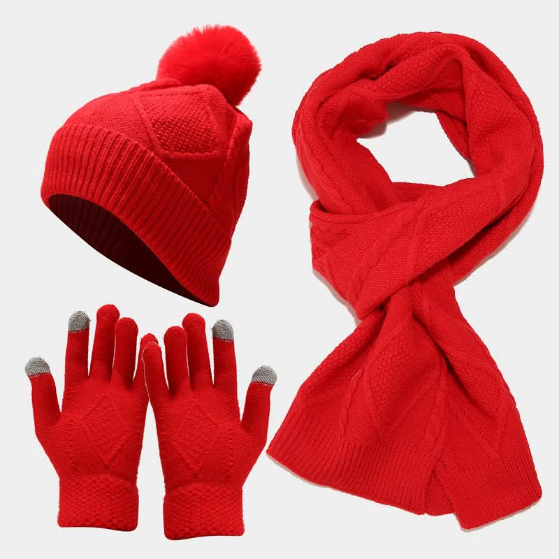 Damen Strickset mit Mütze, Schal und Handschuhen
