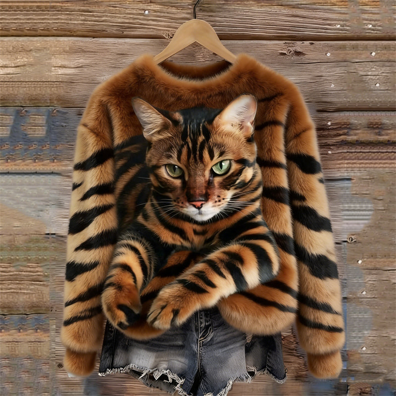 Gemütlicher Plüsch-Sweatshirt mit einem Tiger- und Tabby-Kätzchen-Design