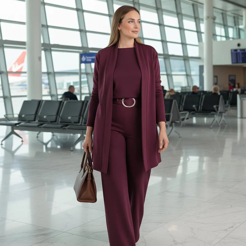 Schickes 3-teiliges Ensemble: Langer Cardigan, Top und Hose
