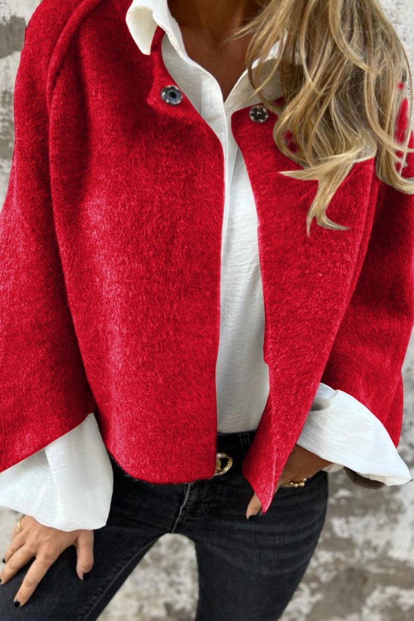 BEA™ | Damen Wollmantel mit Rundhalsausschnitt und langen Ärmeln